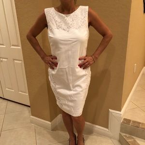 White Cache Cocktail Dress with Lace on Side